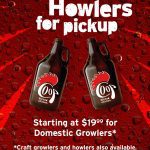 Now filling Growlers and Howlers for pickup. Starting at 19.99* for domestic growlers. * craft growlers and howlers also available. Does not include refundable deposit.